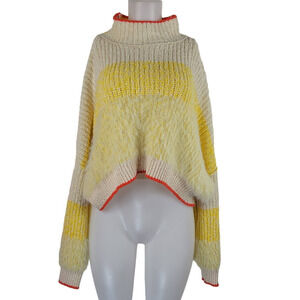 Free People Yellow White Orange Heavy Knit Winter Warm Sweater XL